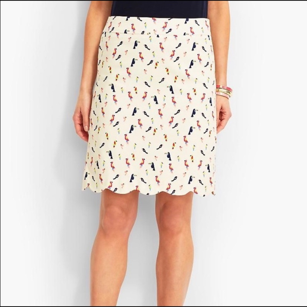 Talbots Cream Skirt with Multicolor Bird Print